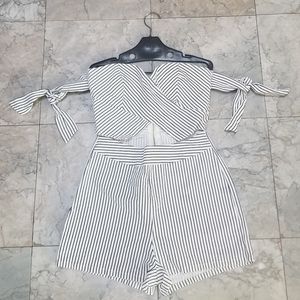 Privy Brand Black and White Pin-Striped Romper